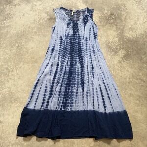 Studio‎ West Dress Womens Size Medium Maxi Tie Dye Navy Blue Sleeveless